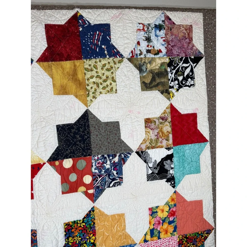 Handmade Patchwork Star Quilt Scrappy Pattern Floral Novelty Print Multi Color
